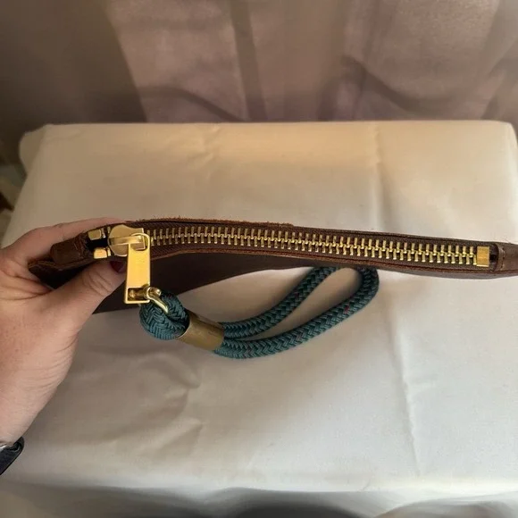 WILDWOOD OYSTER CO. LEATHER CLUTCH TEAL ROPE WRISTLET BROWN LEATHER WALLET POUCH